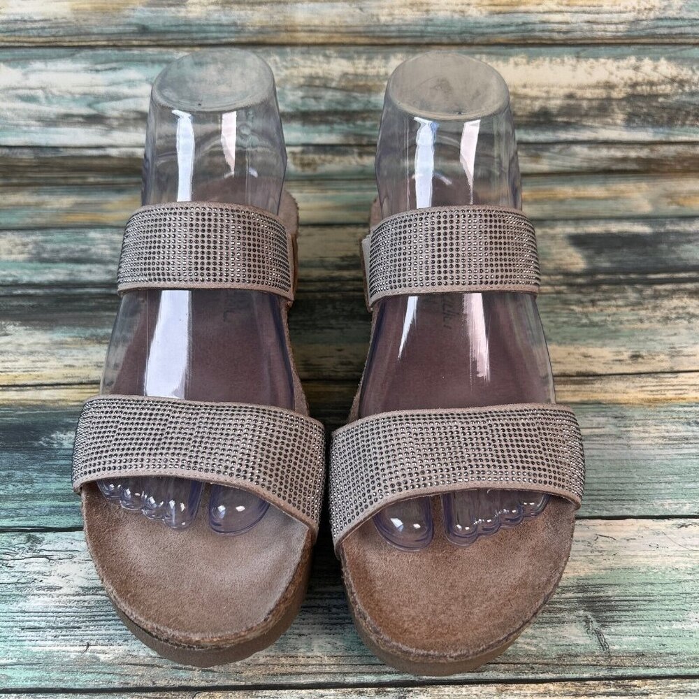 Naot Bianca Slide Sandal Womens Size 8/39 Gray Leather Wedge Heel Molded Footbed